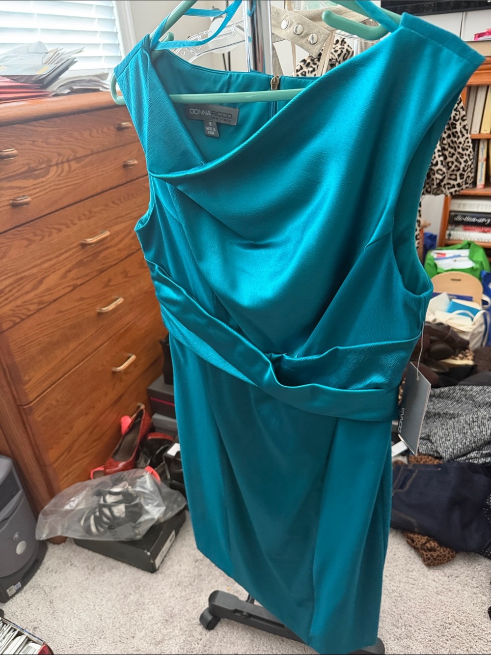 Donna Ricco Teal One-Shoulder Evening Dress